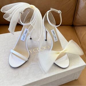 Jimmy Choo Aveline Cream Women's Heels with Bow Detail